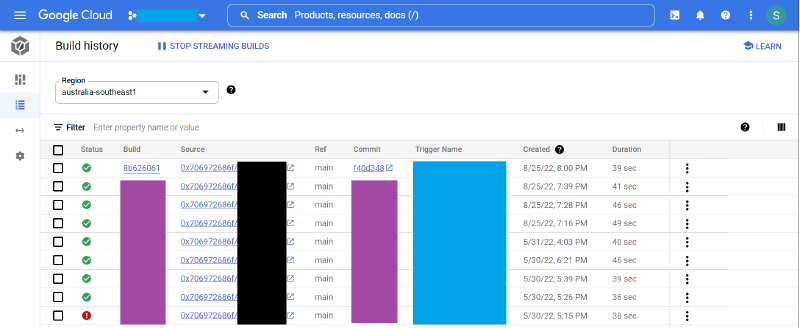 Cloud Build History